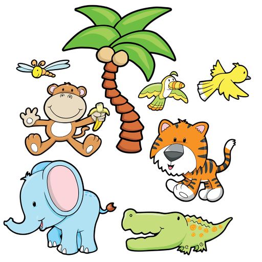 Cartoon Baby Jungle Animals   Jungle Wall Decals   Removable Wall