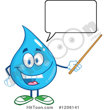 Cartoon Of A Happy Blue Water Drop Talking And Holding A Pointer Stick