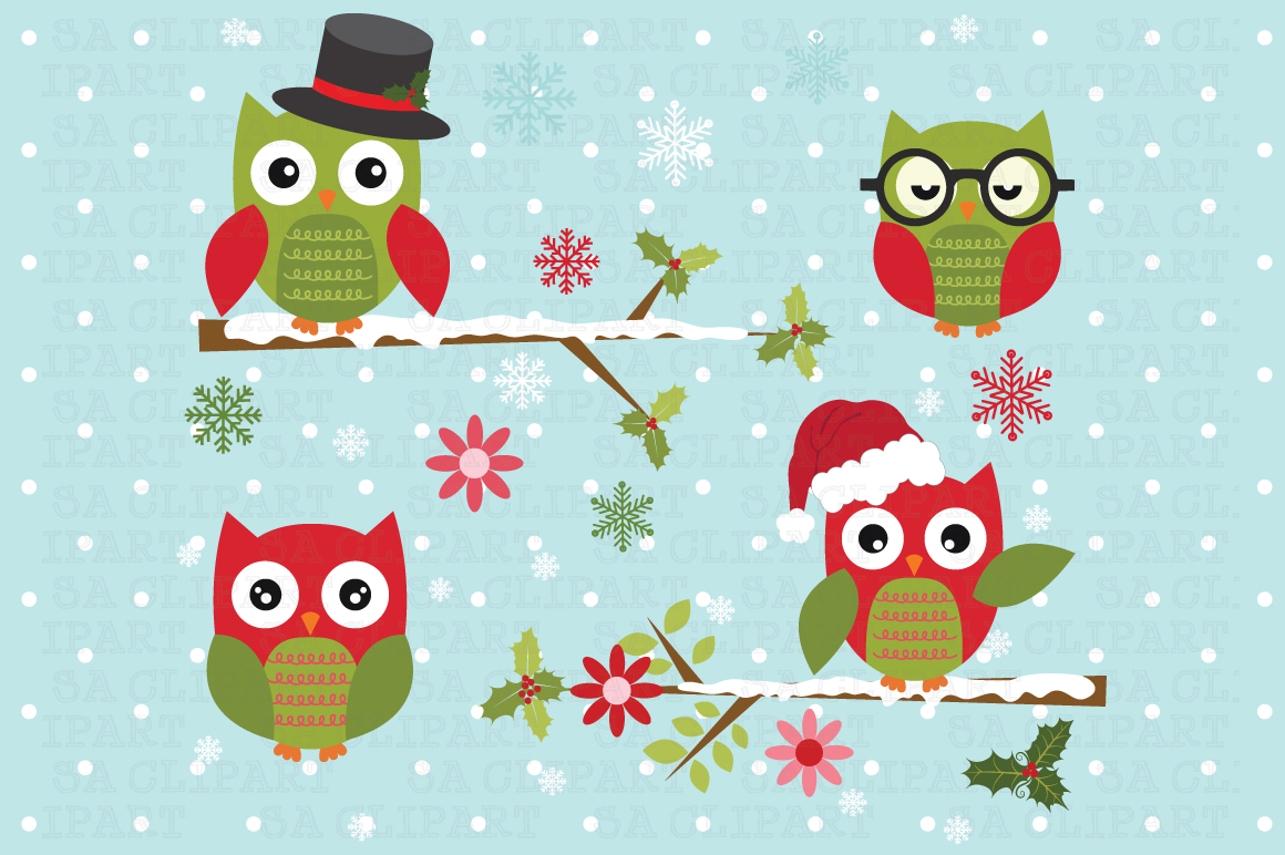 Christmas Owl Clipart   Illustrations On Creative Market