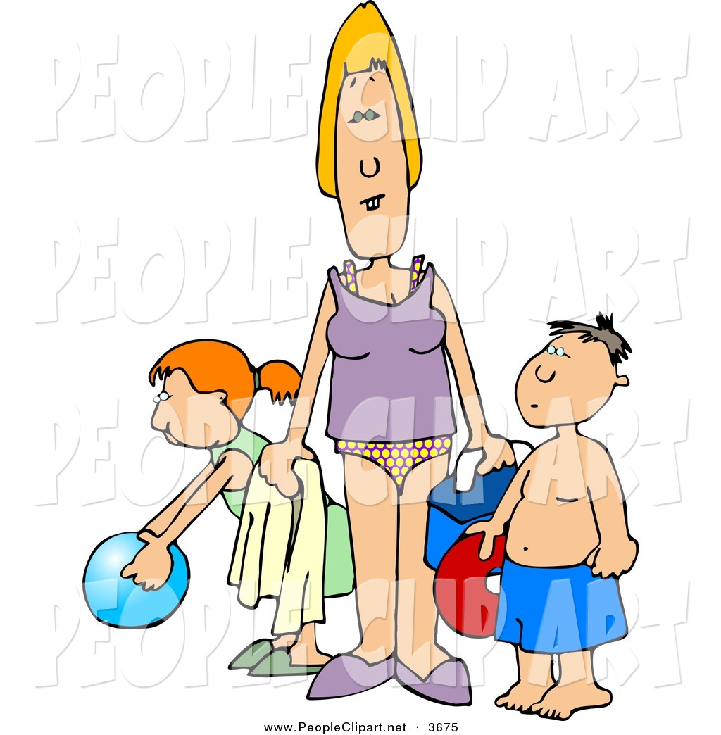 Clip Art Of A Single Parent Trying To Have Fun At The Beach With Her    