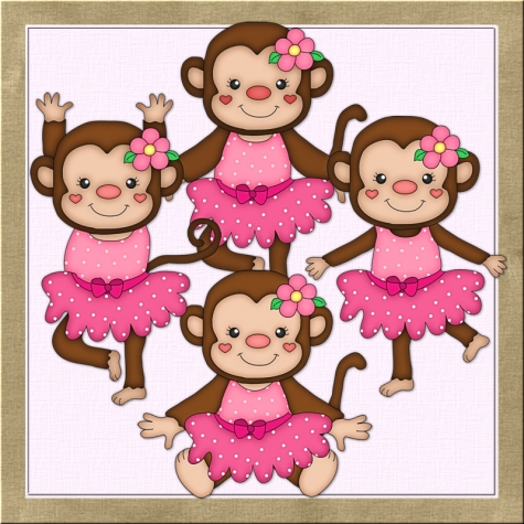 Clipart    Dancing Monkeys Pink Clip Art Graphics By Resale Clipart