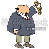 Clipart Illustration Of A Bald White Businessman Holding Up Keys On A