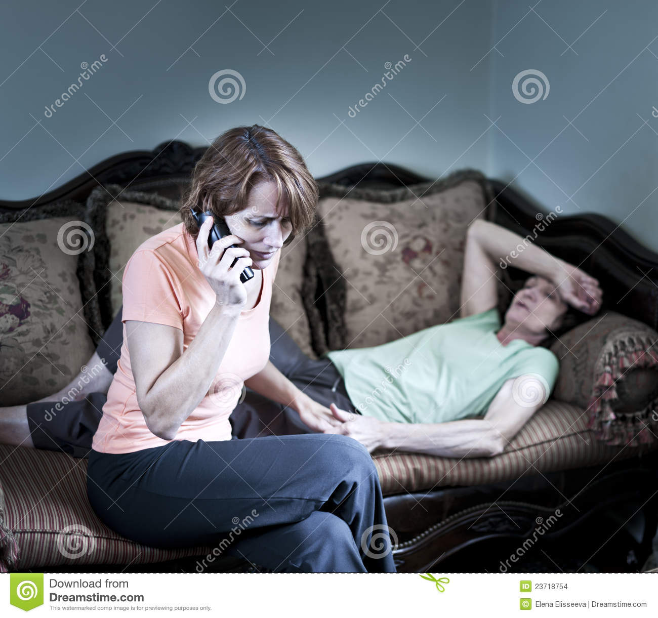 Concerned Woman With Sick Mother Stock Images   Image  23718754