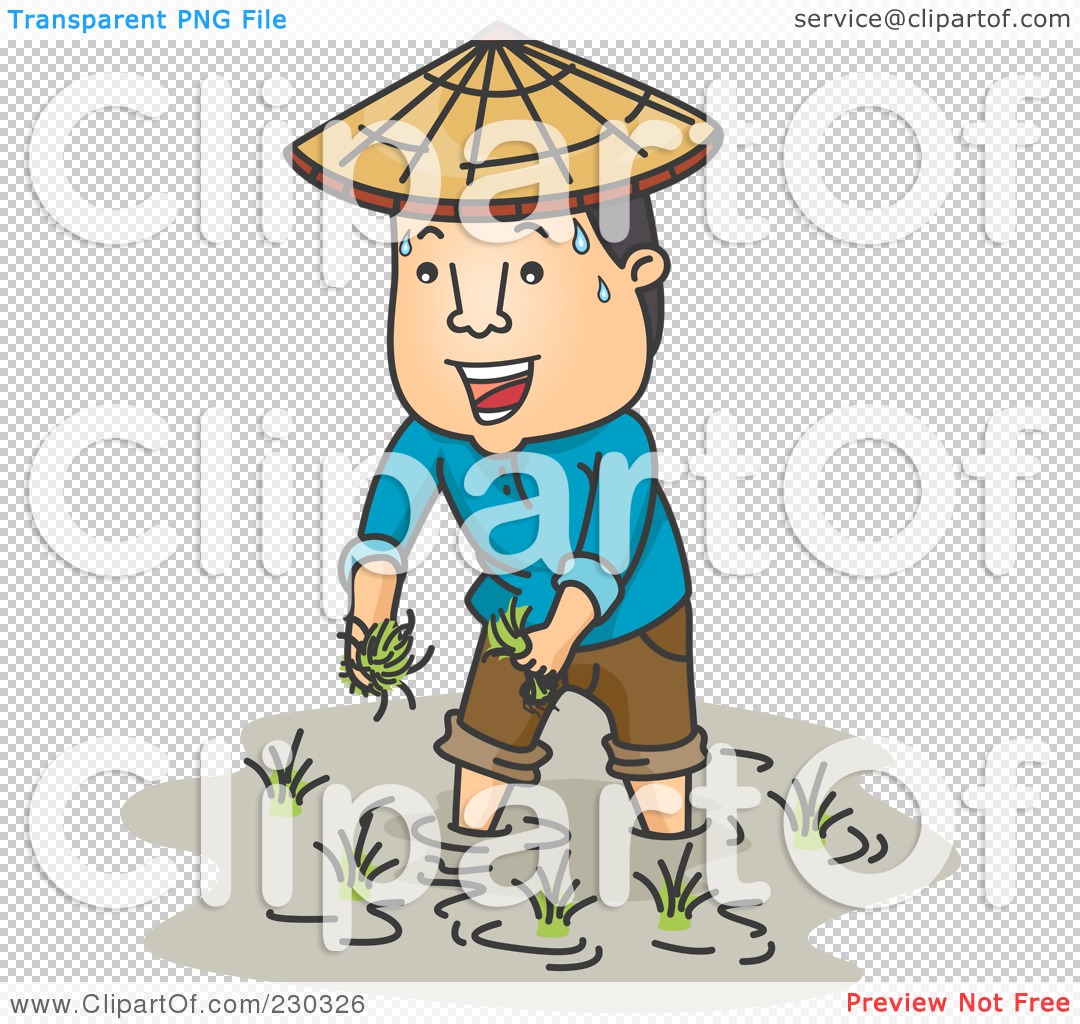 Free  Rf  Clipart Illustration Of A Sweaty Farmer Working In A Rice
