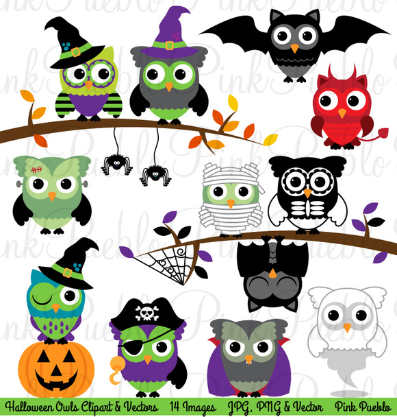 Halloween Owl Clipart   Vector   Illustrations On Creative Market