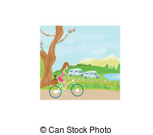 Happy Driving Bike With Cute Girl Stock Illustration