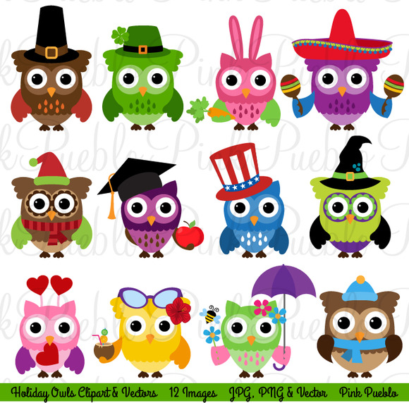 Holiday Owl Clipart And Vectors   Illustrations On Creative Market