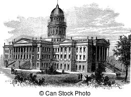 Kansas O Kansas Statehouse Vendimia Grabado Clipart Vectorial