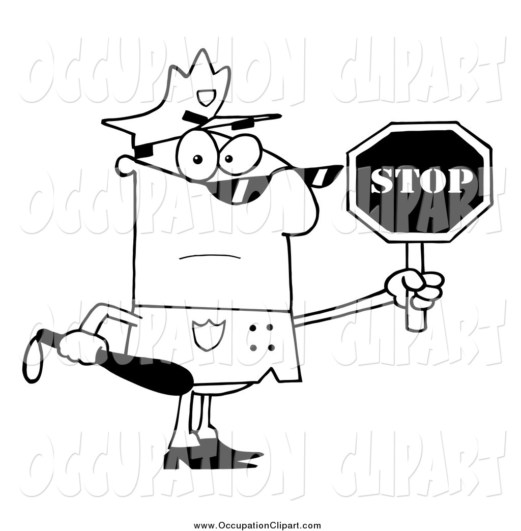 Larger Preview  Clip Art Of A Lineart Mad Police Officer Holding A