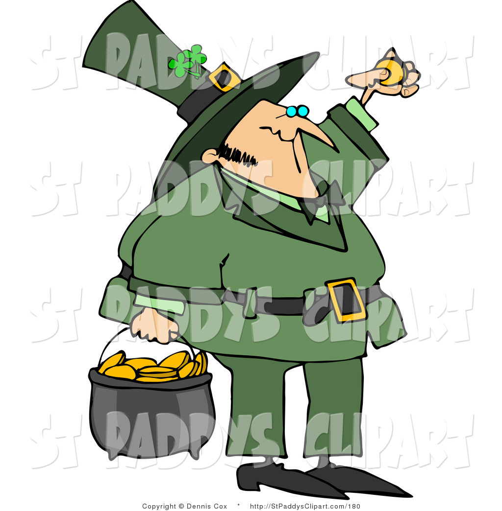     Leprechaun Inspecting A Gold Coin And Carrying A Pot Of Gold By Djart