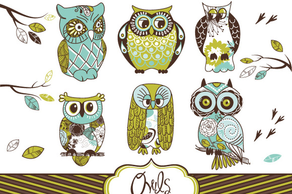 Owl Clip Art And Digital Paper Set   Illustrations On Creative Market