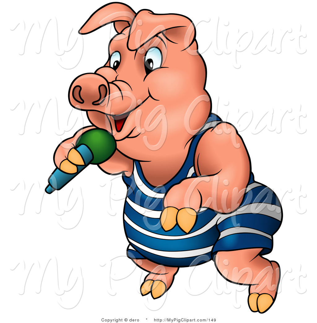Pink Pig In Clothes Dancing And Rapping With A Microphone Pig With