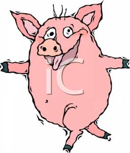 Pink Pig Smiling And Dancing   Royalty Free Clipart Picture