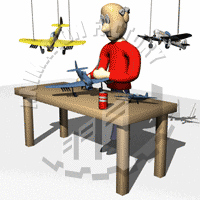 Retired Man With Airplane Models Animated Clipart