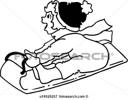 Sled Sledding Snow Youth People View Large Clip Art Graphic