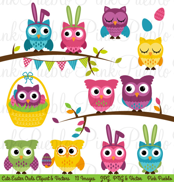 Spring Easter Owl Clipart   Vectors   Illustrations On Creative Market