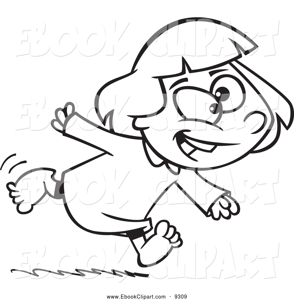 Black And White Excited Girl Running In Her Pajamas By Ron Leishman
