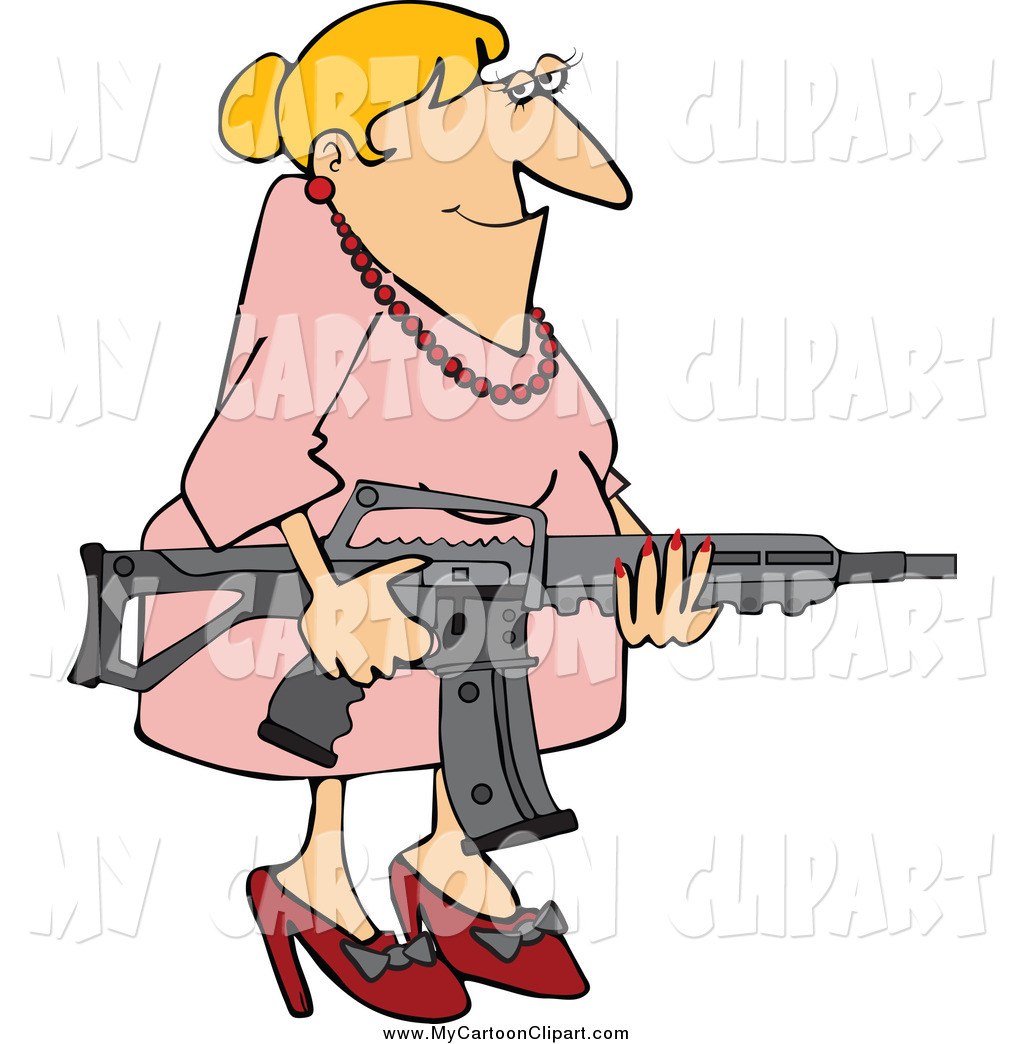 Blond Caucasian Woman With An Assault Rifle Fit Haired Woman Doing