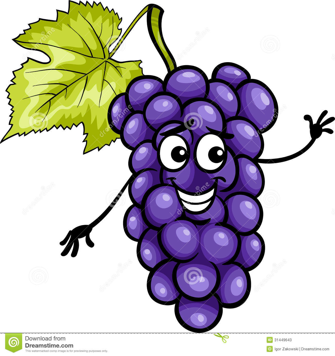 Cartoon Illustration Of Funny Blue Or Black Grapes Fruit Food Comic