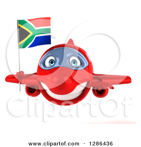 Clipart Of A 3d Red Airplane Flying With A South African Flag