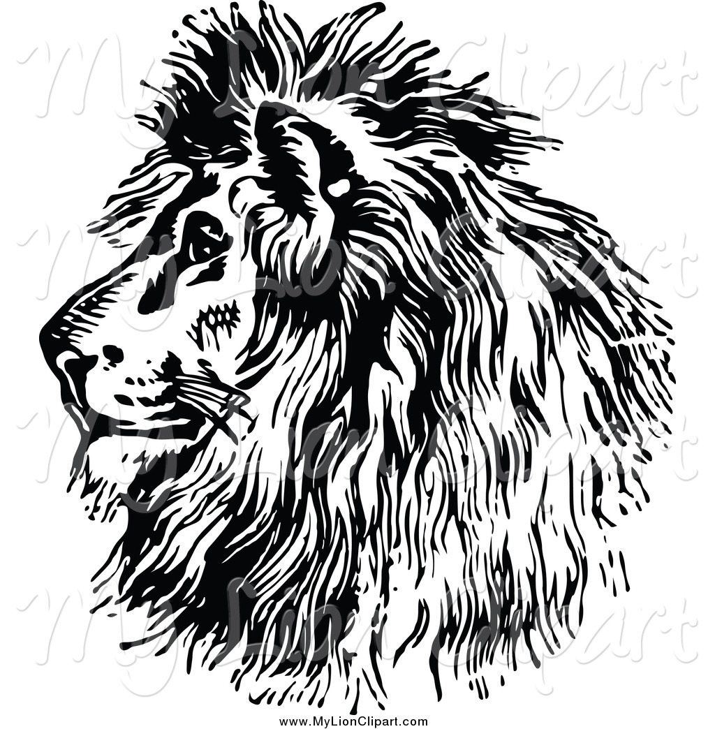 Clipart Of A Black And White Majestic Lion Head