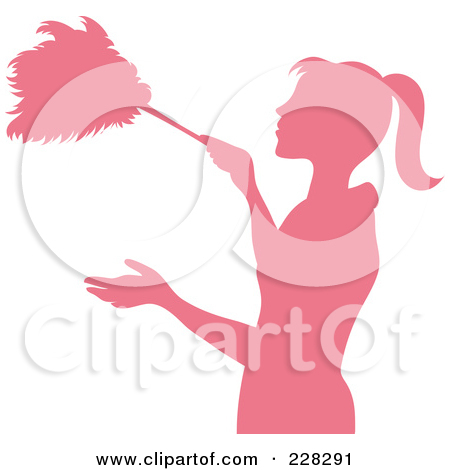 Free  Rf  Clipart Illustration Of A Pink Silhouetted Maid Dusting