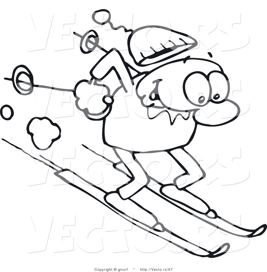 Line Drawing Of A Happy Man Winter Skiing Down A Steep Slope By Gnurf