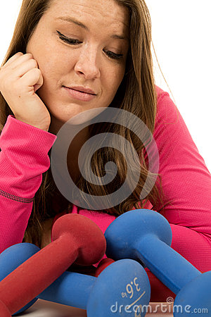     Model Looking At Pile Of Hand Weights Stock Photo   Image  50494710