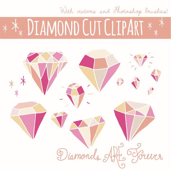 Pink Diamonds Clip Art Pack    Hand Drawn Diamond    Photoshop Brush
