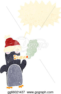 Retro Cartoon Penguin Smoking Marijuana  Clipart Drawing Gg66021437