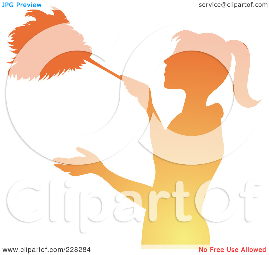 Rf  Clipart Illustration Of A Gradient Orange Silhouetted Maid Dusting