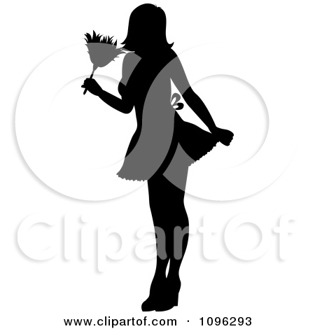 Sexy Black Silhouetted Fench Maid House Keeper Or Housewife Cleaning