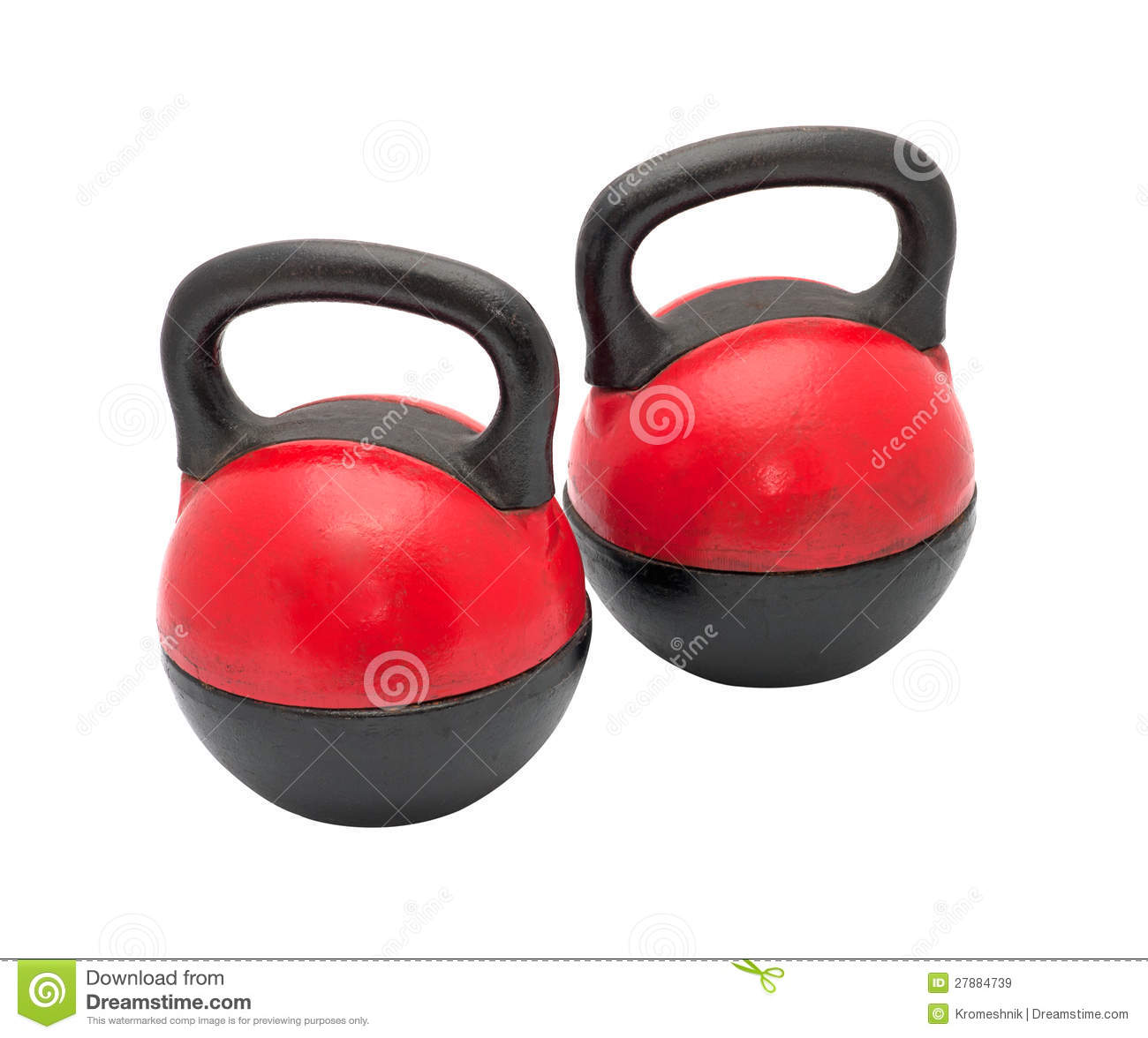 Two Red Black Weights Are Isolated On A White Background
