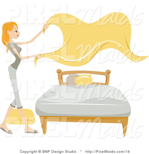 Vector Clipart Of A Maid Changing Bed Sheets By Bnp Design Studio