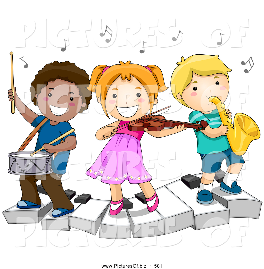 Vector Clipart Of Happy Diverse School Kids Playing Instruments On A    