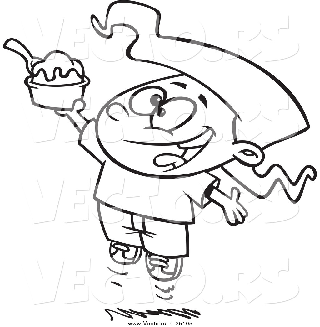 Vector Of A Cartoon Happy Girl Jumping With An Ice Cream Sundae