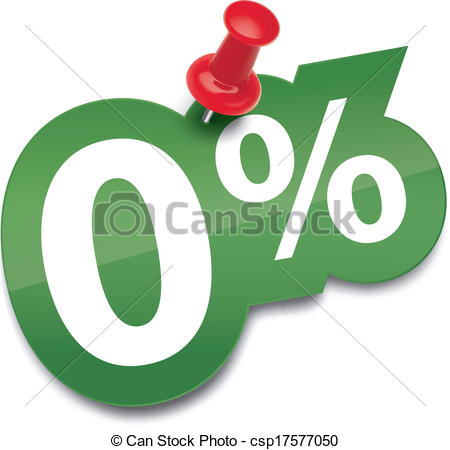Zero Percent Sticker Fixed By A Thumbtack  Vector Illustration