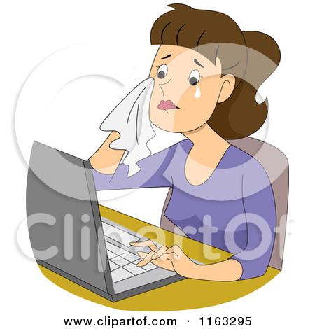     Blogger Or Student Thinking By A Laptop   Royalty Free Vector Clipart