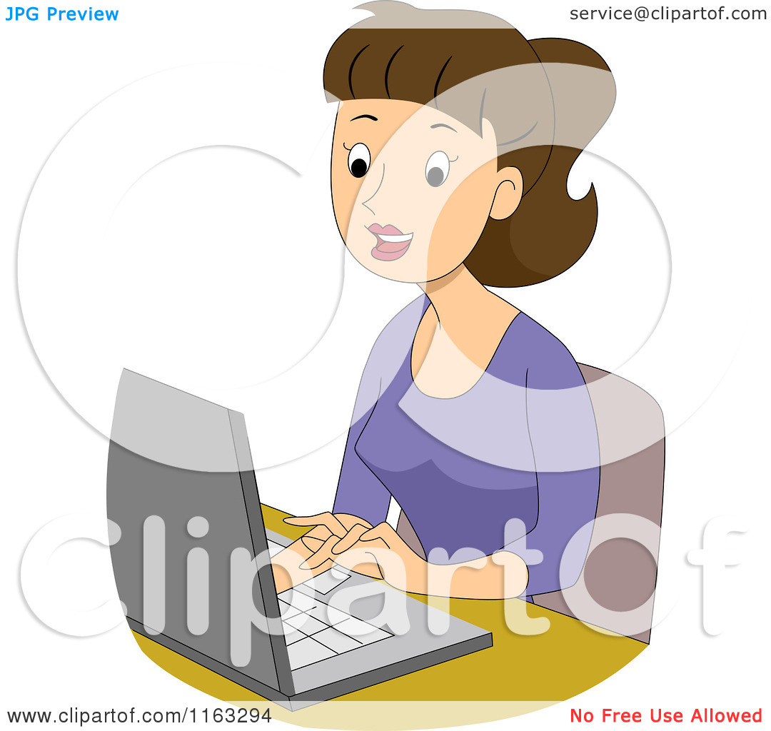     Blogger Or Student Typing On A Laptop   Royalty Free Vector Clipart By