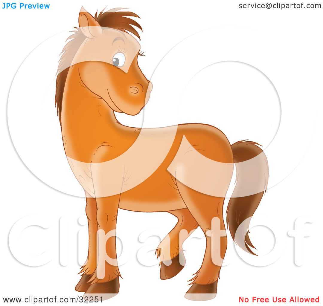 Clipart Illustration Of A Bashful Brown Pony Turning Its Head Over Its