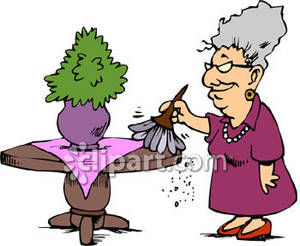 Old Woman Dusting A Table   Royalty Free Clipart Picture