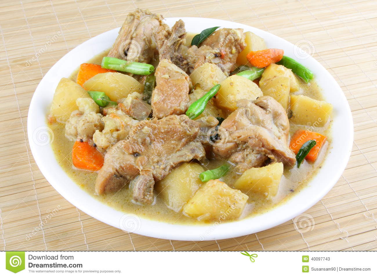 Asian Style Chicken Stew With Vegetables Served In Bowl 