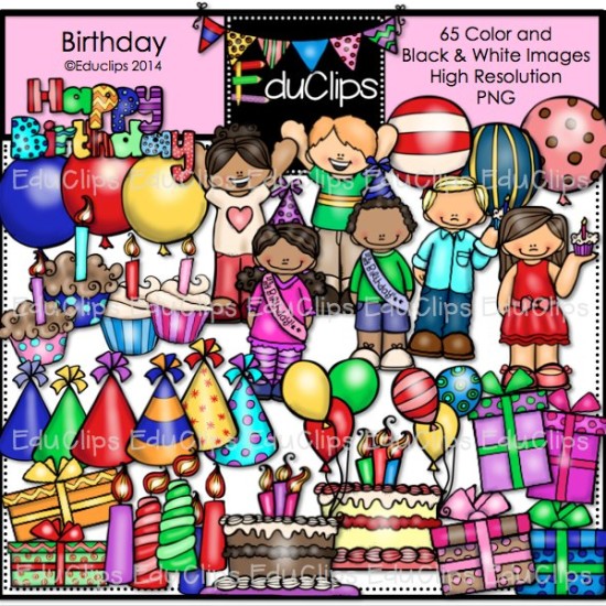 Birthday Clip Art Bundle  Color And B W    Welcome To Educlips Store