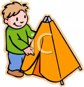 Cartoon Of A Brown Haired Boy Putting Up A Tent   Royalty Free Clipart
