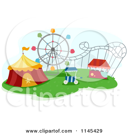 Cartoon Of A Circus Tent And Roller Coaster In A Theme Park   Royalty    