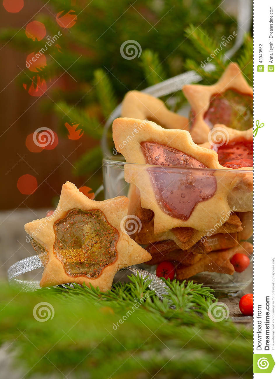 Christmas Cookies With Caramel Windows Stock Photo   Image  43943552