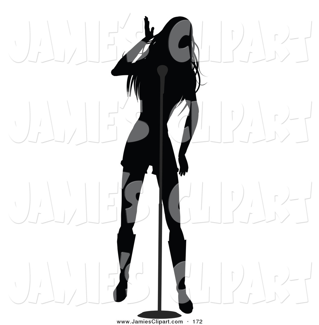 Clip Art Of A Black Silhouetted Female Singer On Stage Singing With A