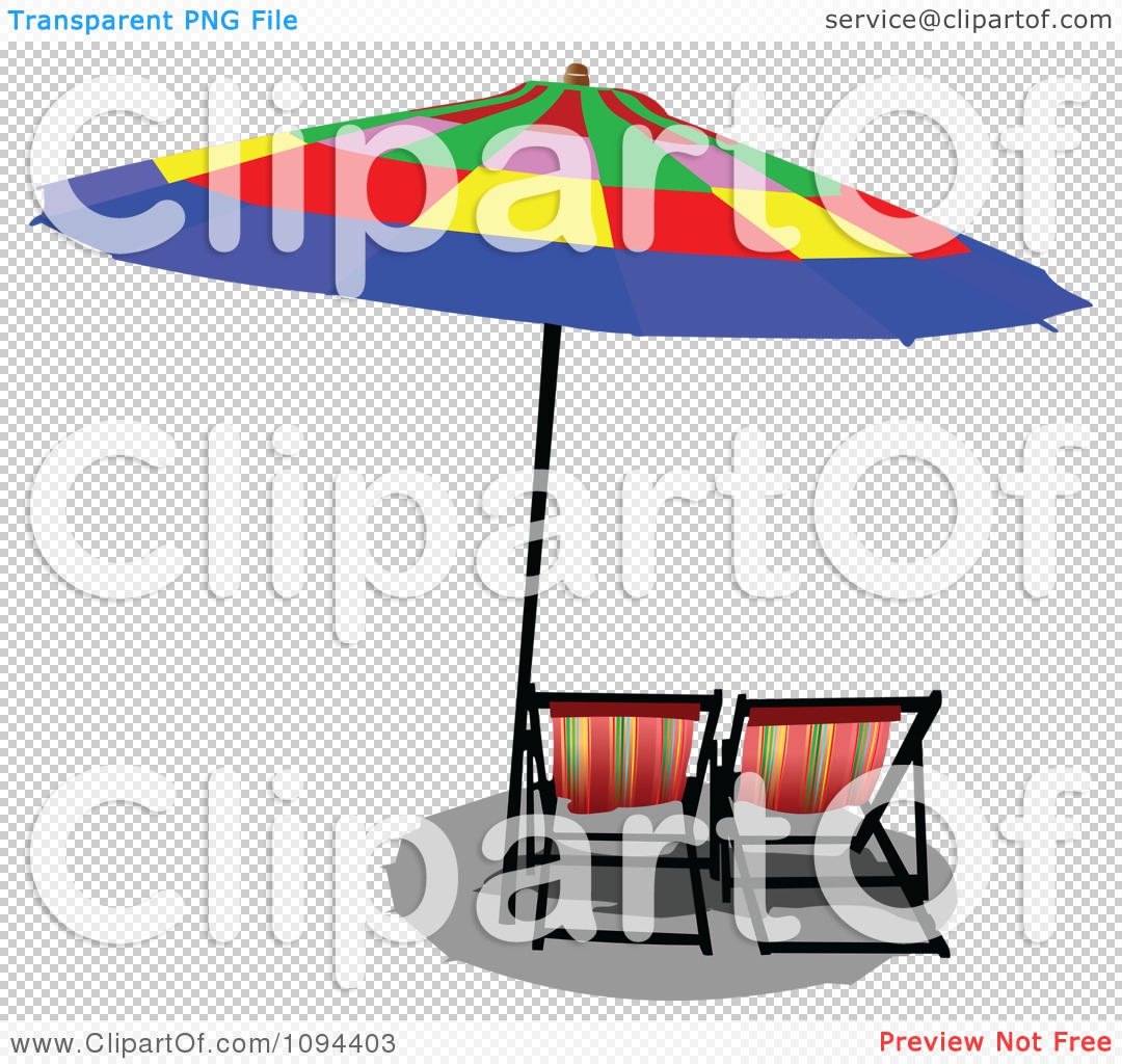 Clipart Colorful Beach Umbrella Casting Shade On Chairs   Royalty Free    