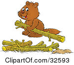Clipart Illustration Of A Two Cute Brown Beavers Carrying Wood Logs By