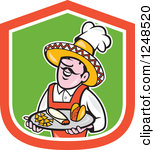 Clipart Of A Happy Male Mexican Chef Holding A Taco Burrito And Chips